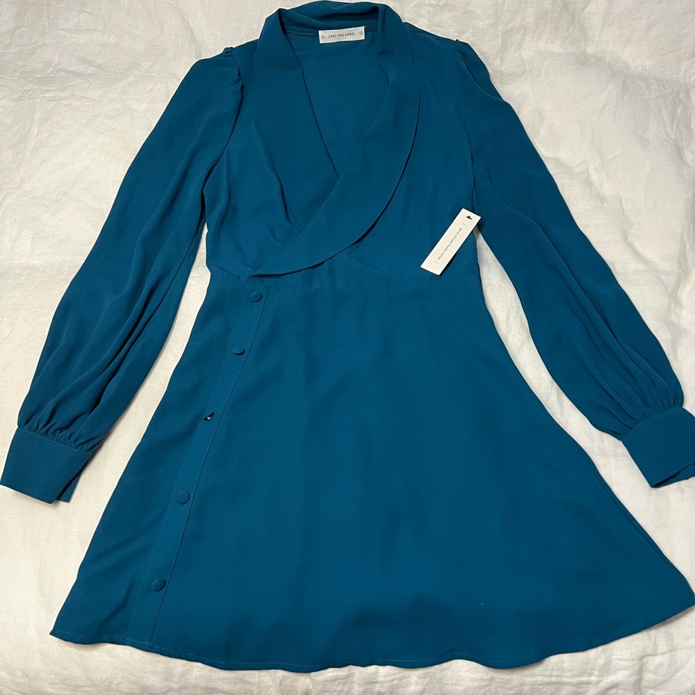 NWT Lani The Label Blue Wrap Dress Long Sleeve Size Small